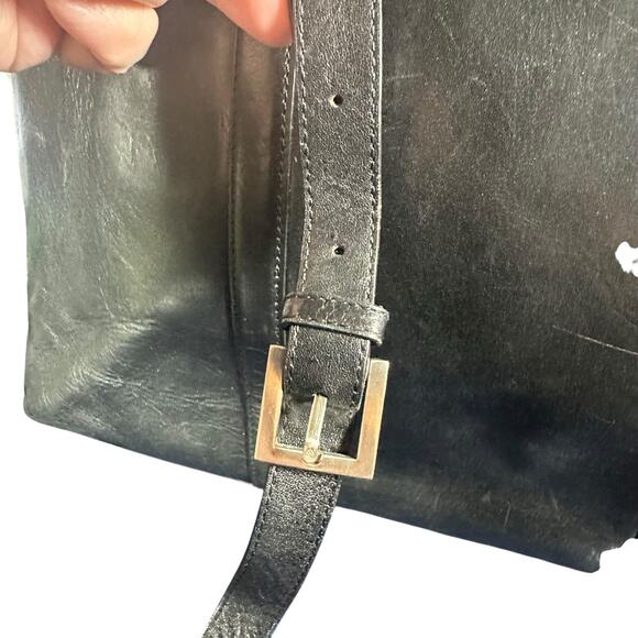 Hobo International Black Leather Briefcase Laptop Bag Shoulder Strap Vintage - Picture 5 of 16